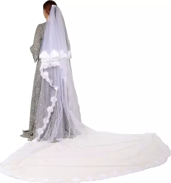 White Floral LaceNylon Floor Length 3M Long Veil