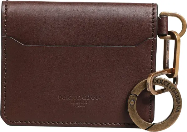 Brown Leather Logo Embossed Key Chain Card Holder Wallet