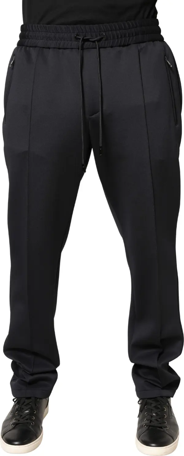 Black Polyester Skinny Jogger Trouser Pants