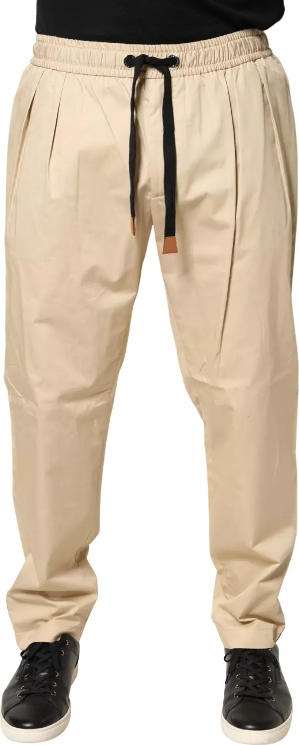 Beige Cotton Skinny Men Jogger Trouser Pants
