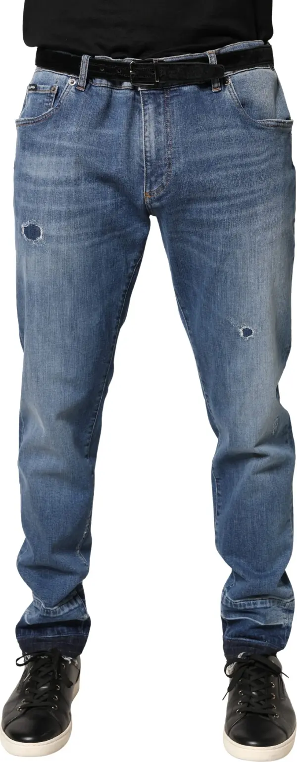 Blue Tattered Skinny Cotton Denim Jeans