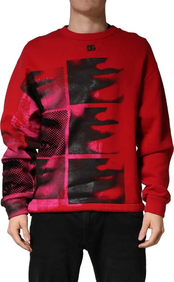 Red Graphic Crew Neck Men Sweatshirt Sweater