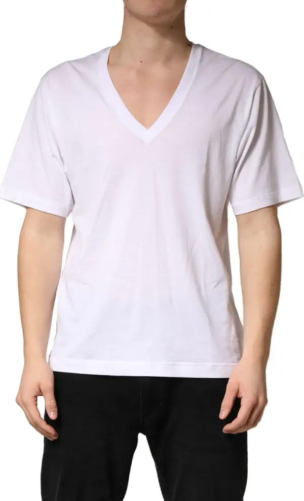 White Cotton Plain V-Neck Men Shirt T-shirt