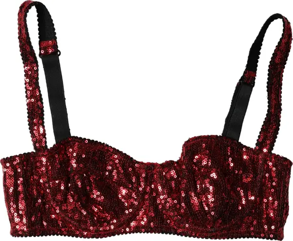 Red Sequined Nylon Balconnet Bra Underwear