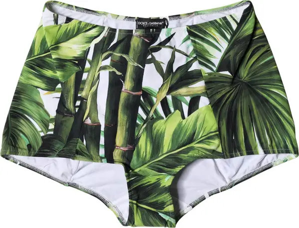 Green Leaf Print High-Waisted Girdle Beachwear