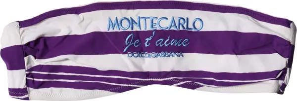 Purple White Stripes Nylon Bandeau Swimwear