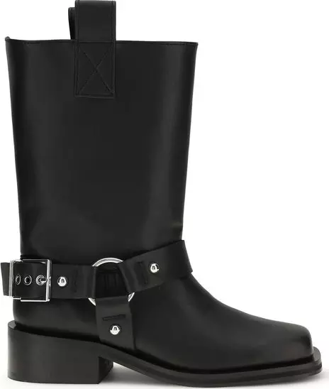 Black Calf Leather Bos Taurus Flat Boots