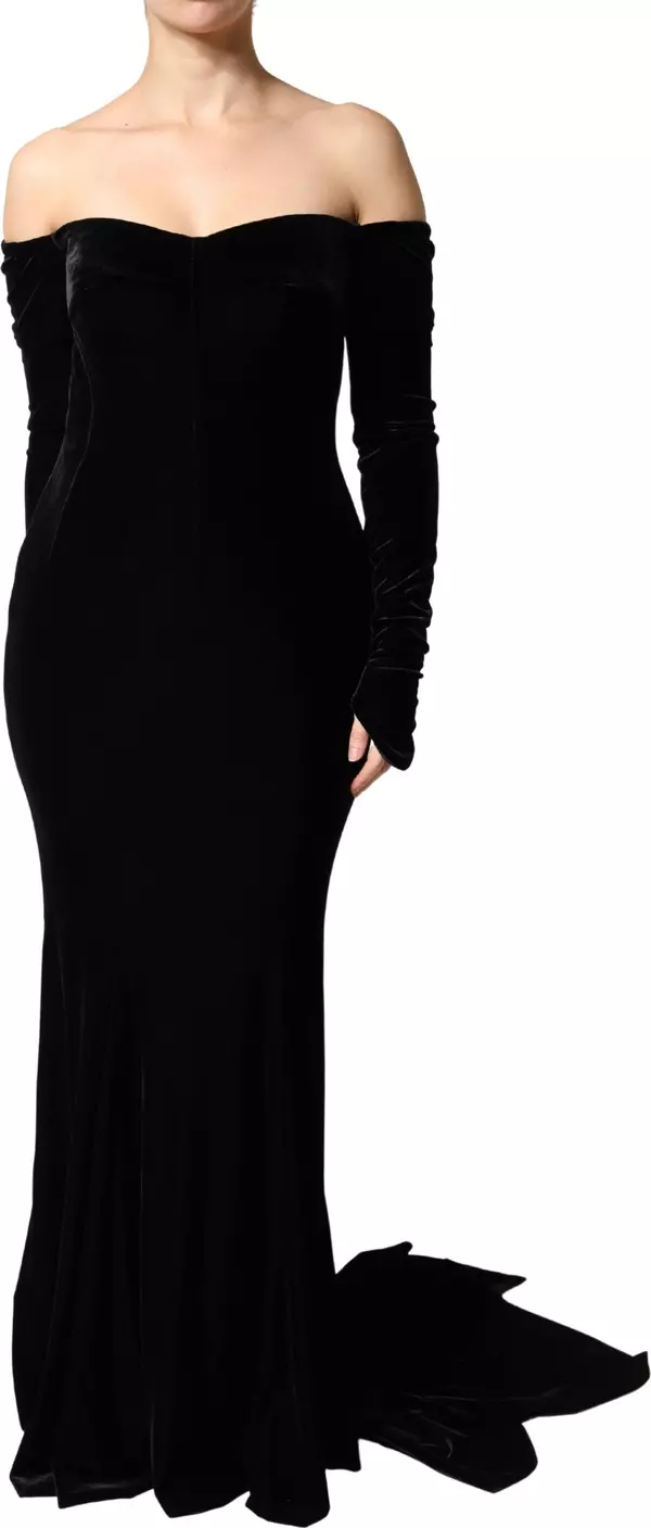 Black Off Shoulder Bodycon Long Gown Dress