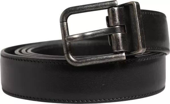 Men Black Classic Leather Metal Buckle Belt