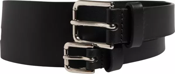 Black Double Strap Leather Silver Buckle Belt