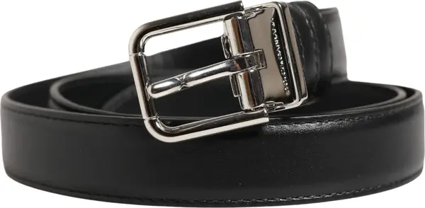 Men Black Classic Leather Metal Buckle Belt