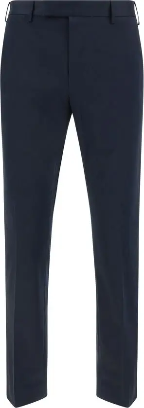 Blue Cotton Casual Pants