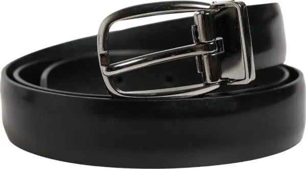 Men Black Classic Leather Metal Buckle Belt