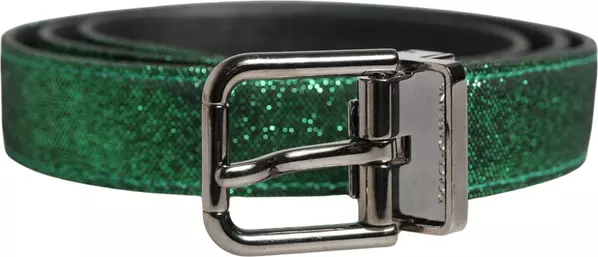 Men Green Lurex Polyester Metal Buckle Belt