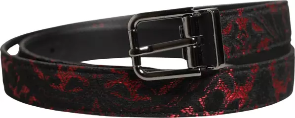 Black Red Polyester Silver Metal Buckle Belt