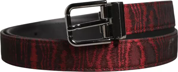 Men Red Jacquard Acetate Metal Buckle Belt