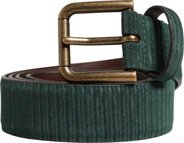 Men Green Velvet Leather Metal Buckle Belt