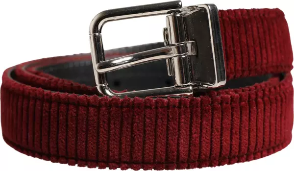 Men Red Velvet Leather Metal Buckle Belt