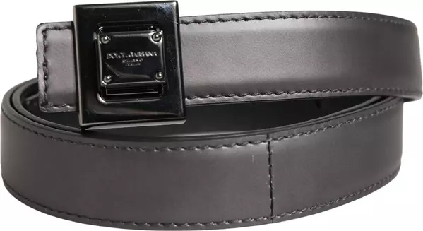 Men Silver Classic Leather Square Buckle Belt