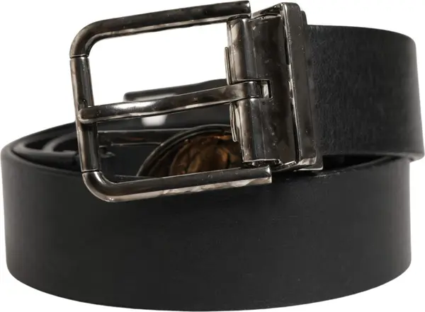 Men Black Classic Leather Metal Buckle Belt