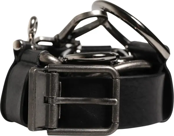 Black Calf Leather Silver Metal Buckle Belt