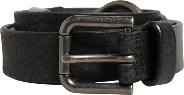 Men Black Calfskin Leather Metal Buckle Belt