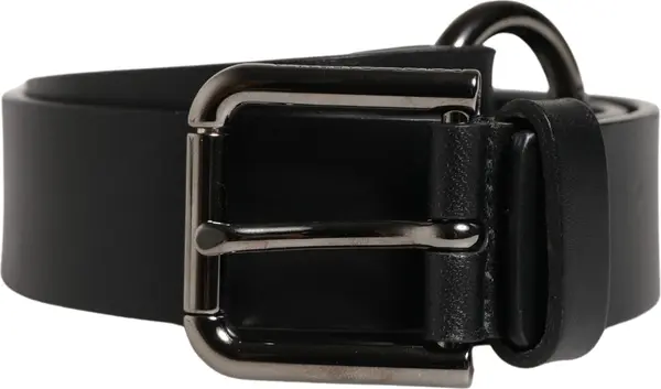 Men Black Calfskin Leather Metal Buckle Belt