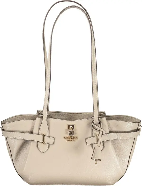 Beige Polyurethane Women Handbag