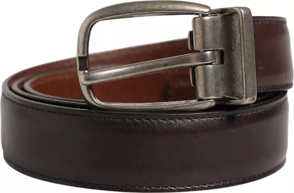 Men Brown Classic Leather Metal Buckle Belt