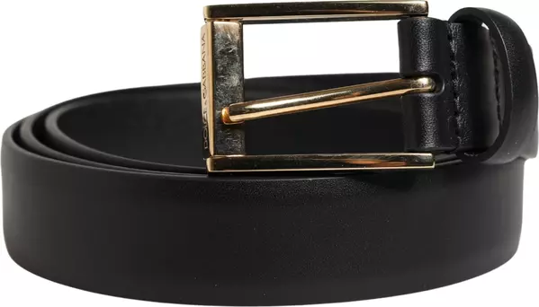 Men Black Classic Leather Metal Buckle Belt