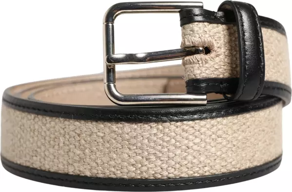 Men Beige Woven Leather Metal Buckle Belt