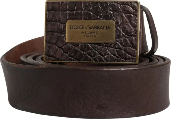 Men Brown Leather Logo Metal Buckle Belt