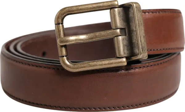 Men Brown Classic Leather Metal Buckle Belt