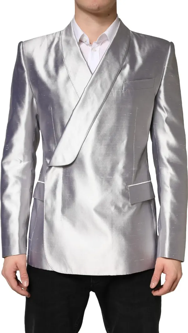 Silver SICILIA Silk Double Breasted Blazer