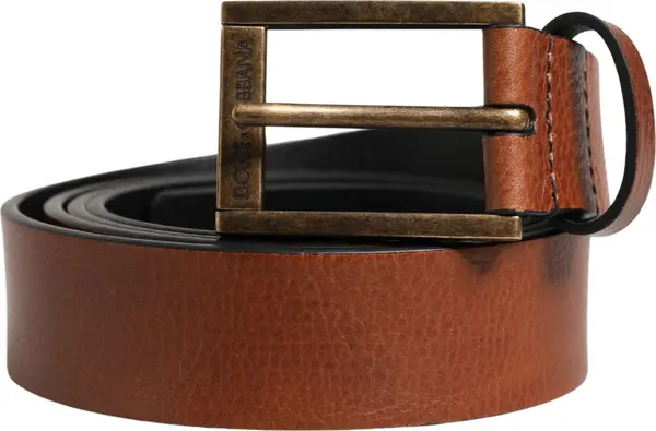 Men Brown Leather Classic Metal Buckle Belt