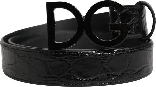 Men Black Exotic Leather Logo Buckle Belt