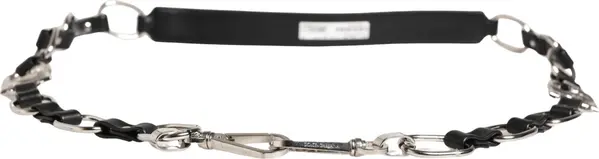 Black Leather Silver Chain Bag Accessory Shoulder Strap