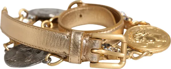 Gold Brass Chain Coin Embellished Metal Buckle Belt