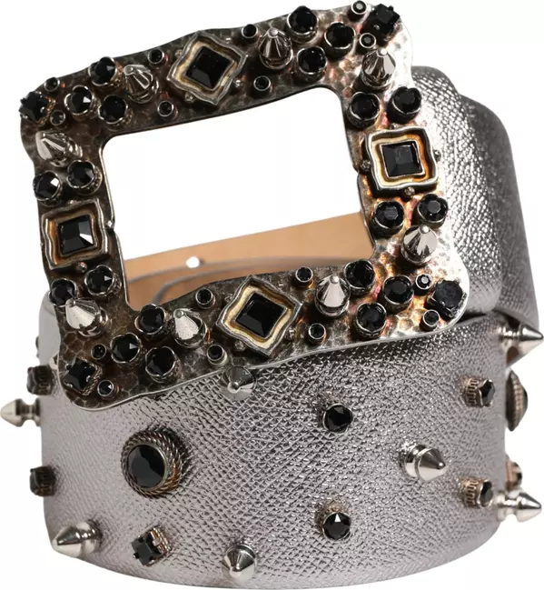 Silver Leather Crystal Metal Buckle Belt