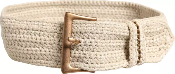 Beige Woven Vintage Metal Buckle Waist Belt