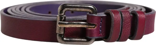 Maroon Leather Silver Metal Buckle Waist Women Belt