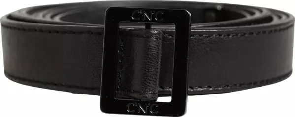 Black Leather Square Metal Buckle Waist Belt