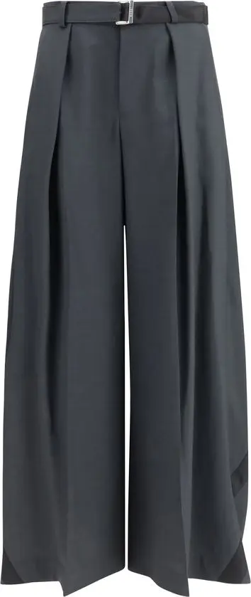 Gray Polyester Casual Pants