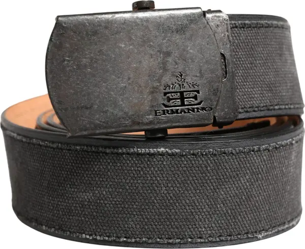 Black Wool Cotton Logo Metal Buckle Belt