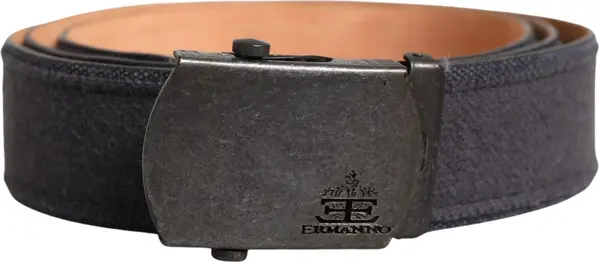 Black Wool Cotton Logo Metal Buckle Belt