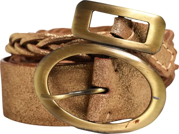 Gold Leather Braided Metal Buckle Belt