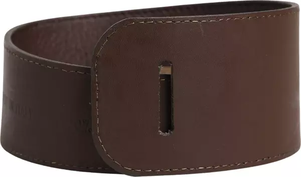 Brown Genuine Leather Logo Wide Waist Women Belt