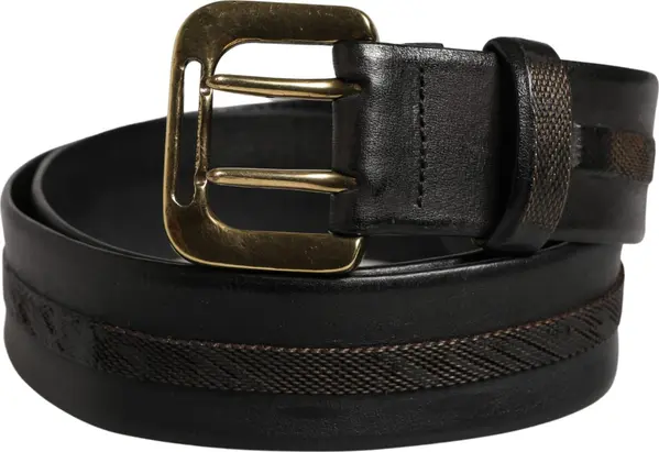 Black Leather Gold Metal Buckle Waist Women Belt