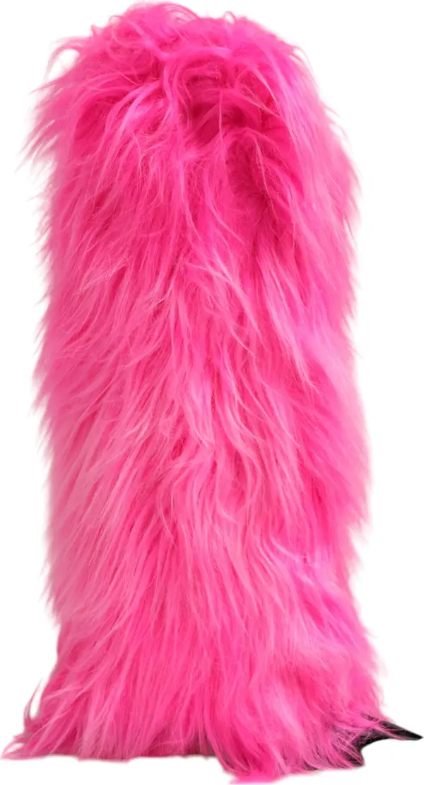Pink Faux Fur Leather High Heels Boots Shoes