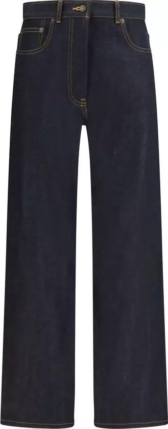 Blue Cotton Straight-Leg Jeans